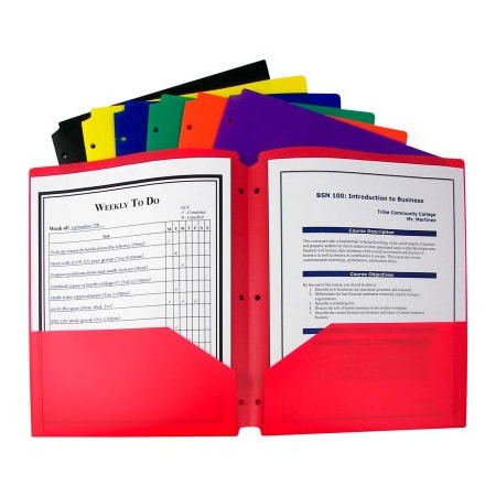 C-Line Products C-Line Products Two-Pocket Heavyweight Poly Portfolio Folder - 3 Hole Punch, Assorted Colors, 36/Set 33930-DS
